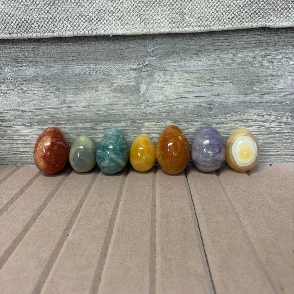 Lot Of 7 Eggs Stone Marble Alabaster Granite Multi Color (d7)